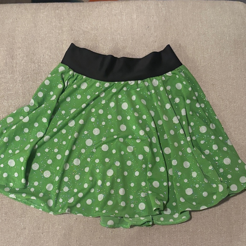 Sparkle Skirts Green Polka Dot Skirt with Black Waistband